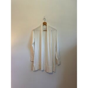 NWT White + Warren Sustainable Cotton Long Open Cardigan in White | Size Small